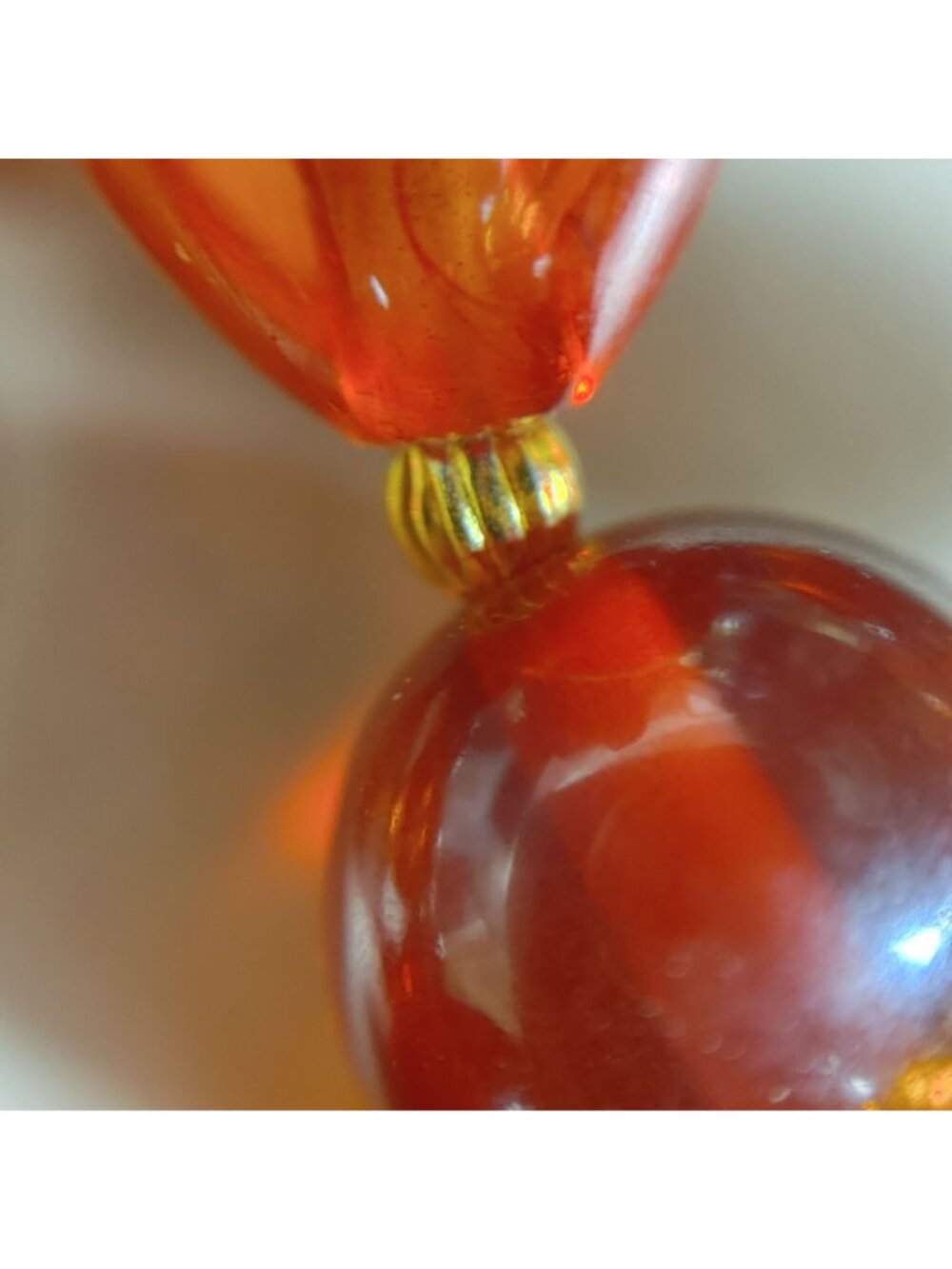 Hobe Necklace Vintage Brown Red Ambar Lucite Bead Gold Tone Accents 54 Inches - Picture 7 of 16